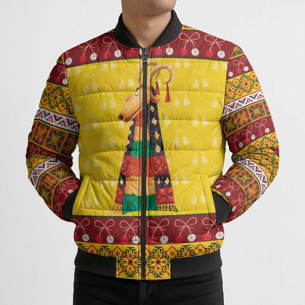 Personalized Moldova Christmas Bomber Puffer Jacket Capra Goat Folk Costume - Wonder Print Shop
