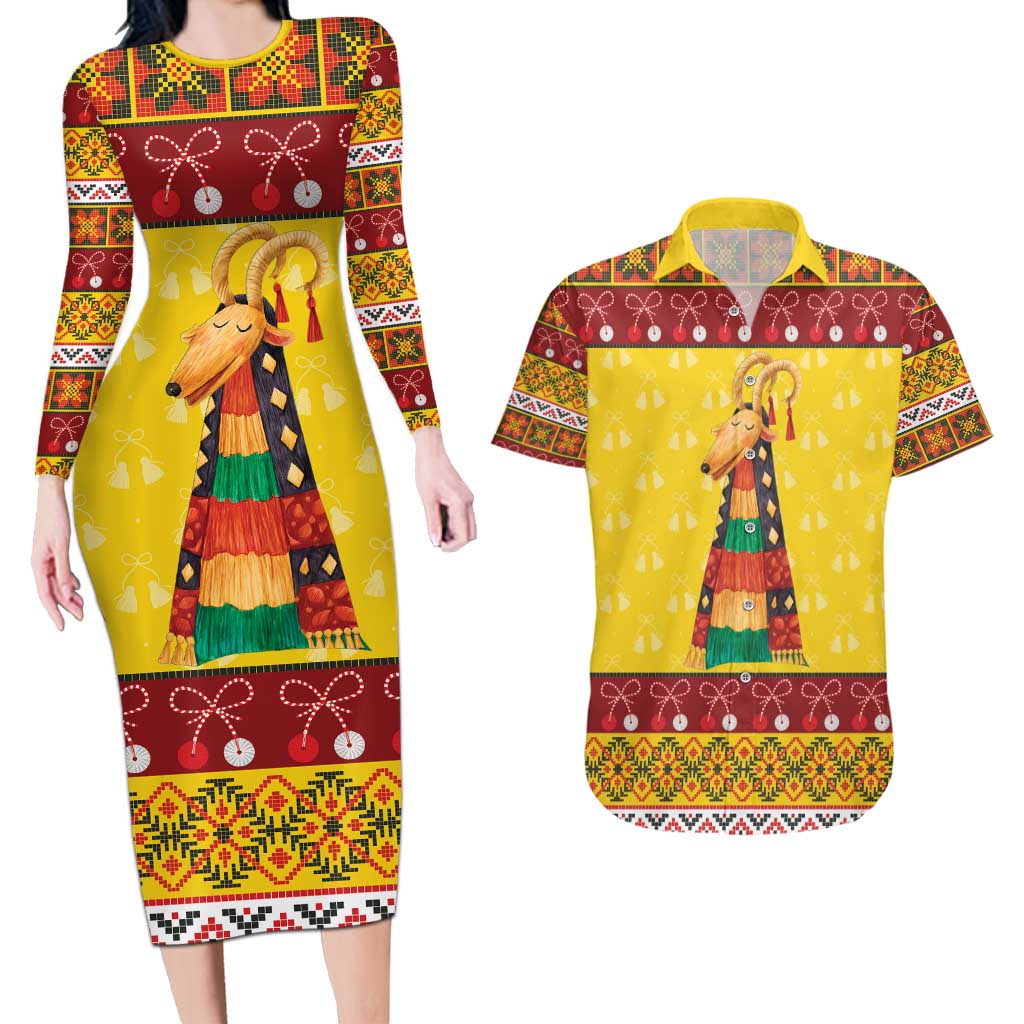 Personalized Moldova Christmas Couples Matching Long Sleeve Bodycon Dress and Hawaiian Shirt Capra Goat Folk Costume - Wonder Print Shop