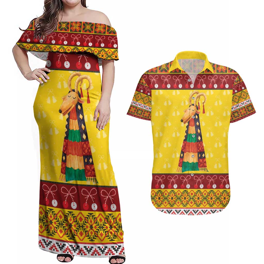 Personalized Moldova Christmas Couples Matching Off Shoulder Maxi Dress and Hawaiian Shirt Capra Goat Folk Costume - Wonder Print Shop