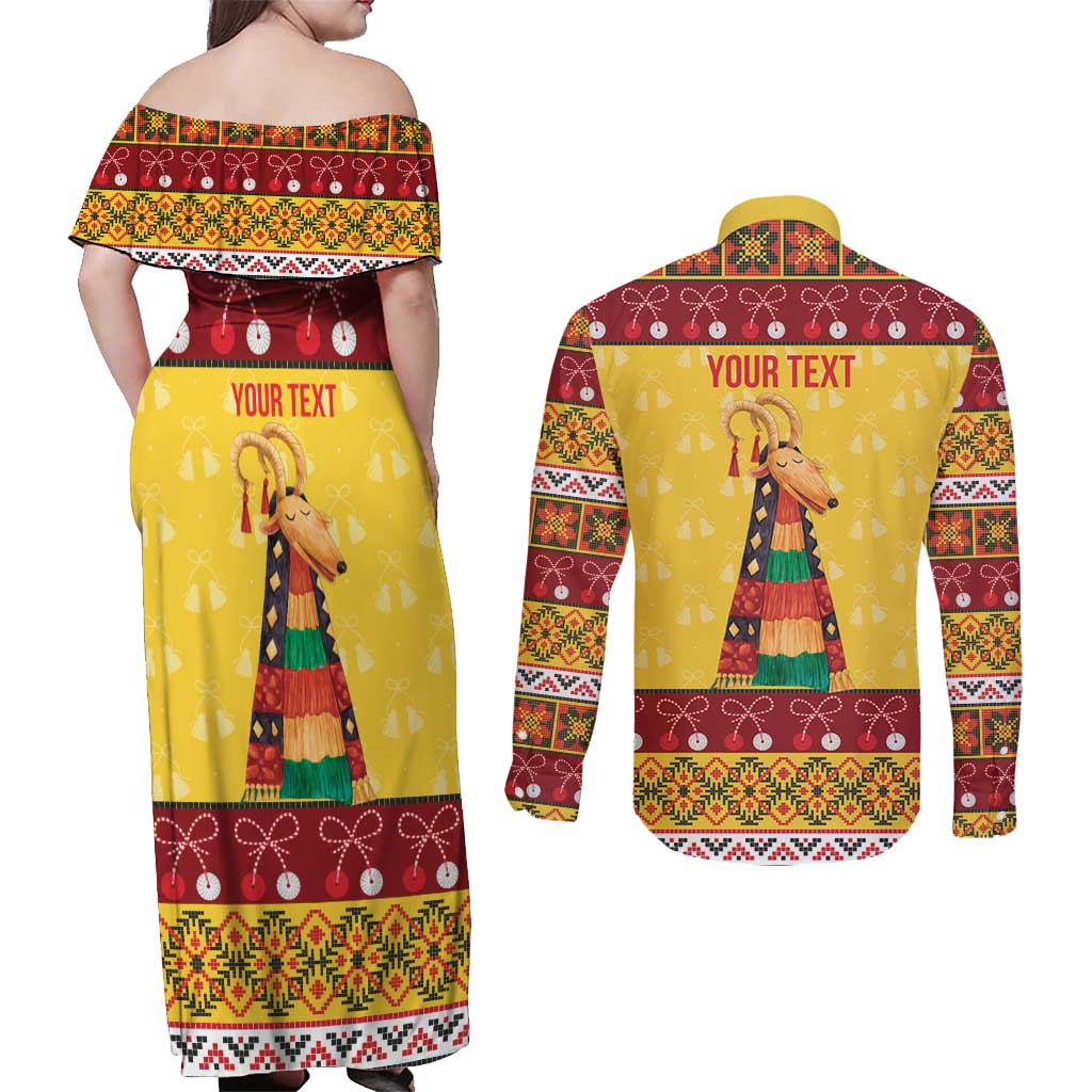 Personalized Moldova Christmas Couples Matching Off Shoulder Maxi Dress and Long Sleeve Button Shirt Capra Goat Folk Costume - Wonder Print Shop
