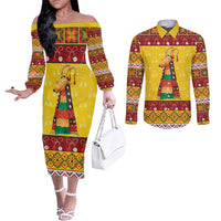 Personalized Moldova Christmas Couples Matching Off The Shoulder Long Sleeve Dress and Long Sleeve Button Shirt Capra Goat Folk Costume - Wonder Print Shop