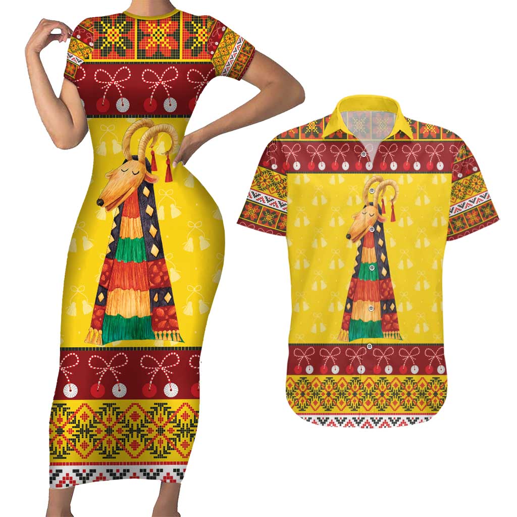 Personalized Moldova Christmas Couples Matching Short Sleeve Bodycon Dress and Hawaiian Shirt Capra Goat Folk Costume - Wonder Print Shop