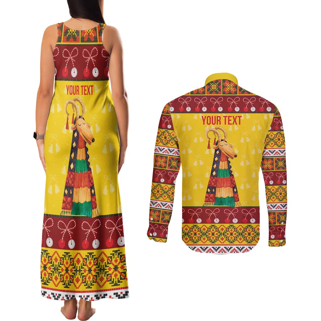 Personalized Moldova Christmas Couples Matching Tank Maxi Dress and Long Sleeve Button Shirt Capra Goat Folk Costume - Wonder Print Shop