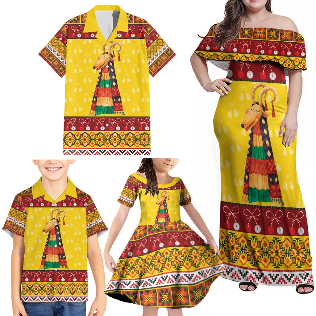 Personalized Moldova Christmas Family Matching Off Shoulder Maxi Dress and Hawaiian Shirt Capra Goat Folk Costume - Wonder Print Shop