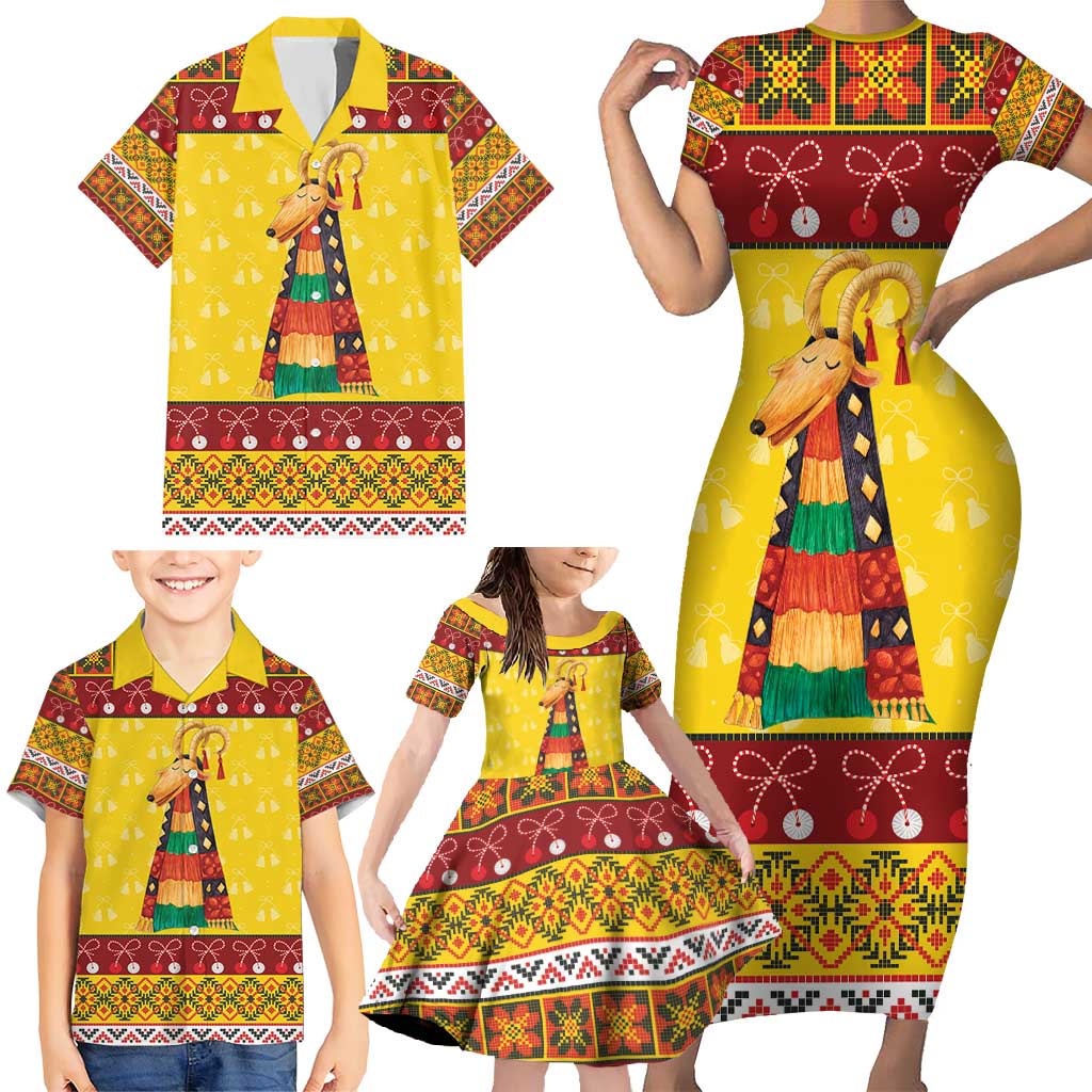Personalized Moldova Christmas Family Matching Short Sleeve Bodycon Dress and Hawaiian Shirt Capra Goat Folk Costume - Wonder Print Shop