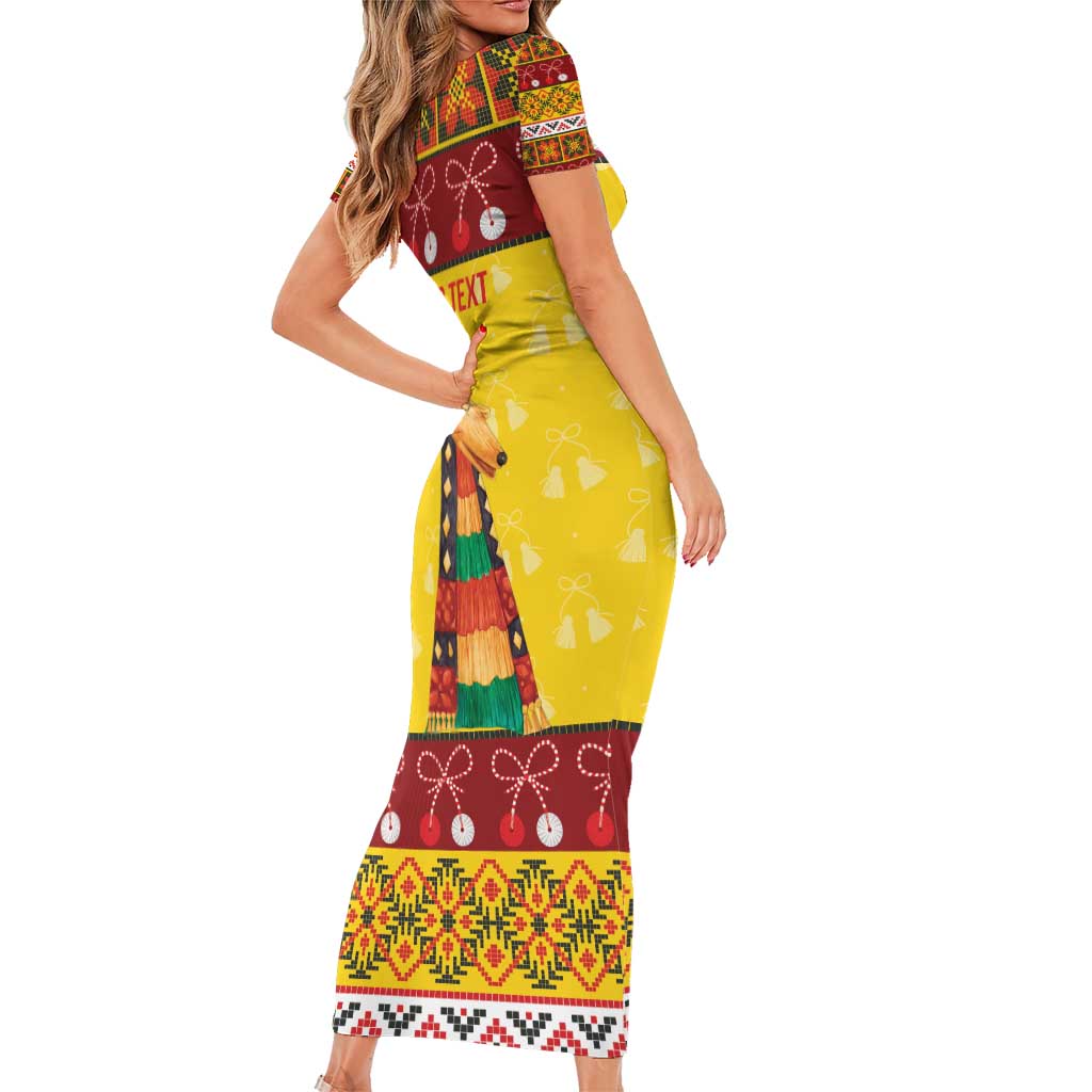 Personalized Moldova Christmas Family Matching Short Sleeve Bodycon Dress and Hawaiian Shirt Capra Goat Folk Costume - Wonder Print Shop