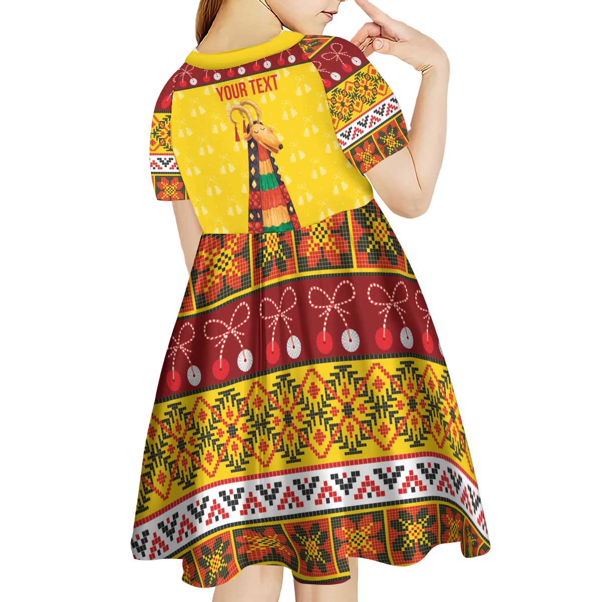 Personalized Moldova Christmas Kid Short Sleeve Dress Capra Goat Folk Costume - Wonder Print Shop