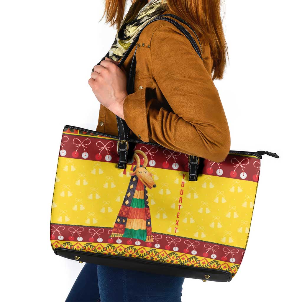 Personalized Moldova Christmas Leather Tote Bag Capra Goat Folk Costume - Wonder Print Shop