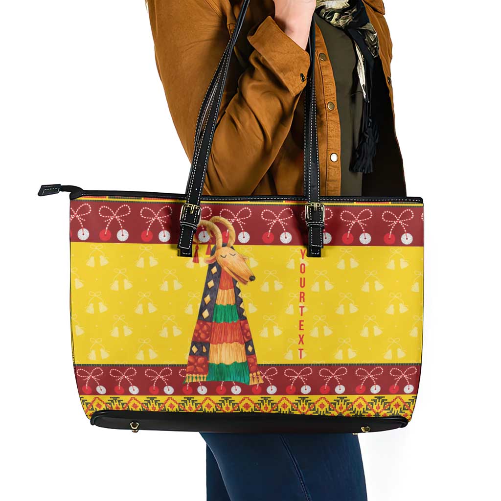 Personalized Moldova Christmas Leather Tote Bag Capra Goat Folk Costume - Wonder Print Shop