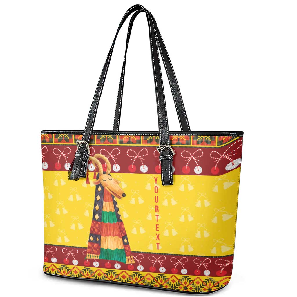 Personalized Moldova Christmas Leather Tote Bag Capra Goat Folk Costume - Wonder Print Shop