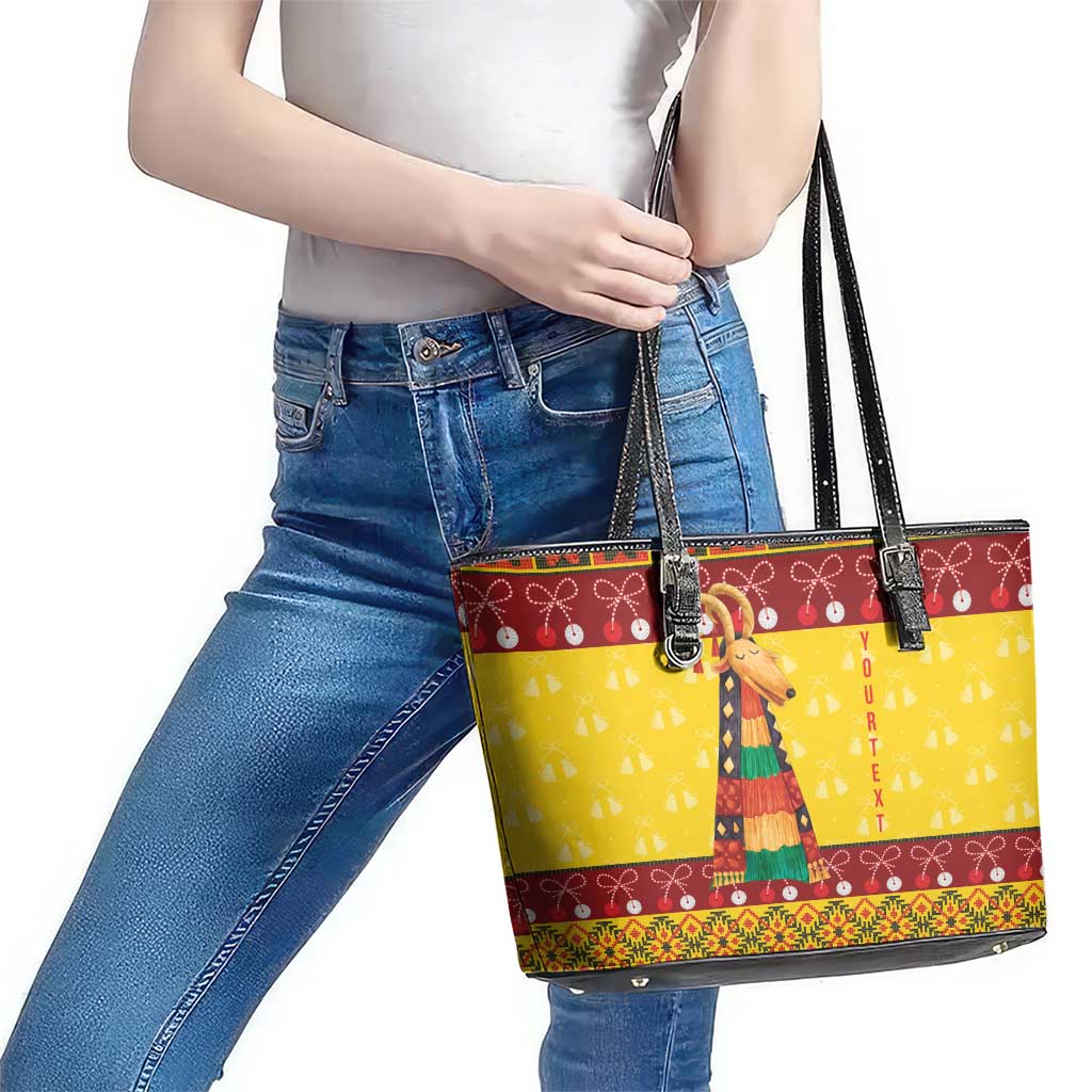 Personalized Moldova Christmas Leather Tote Bag Capra Goat Folk Costume - Wonder Print Shop