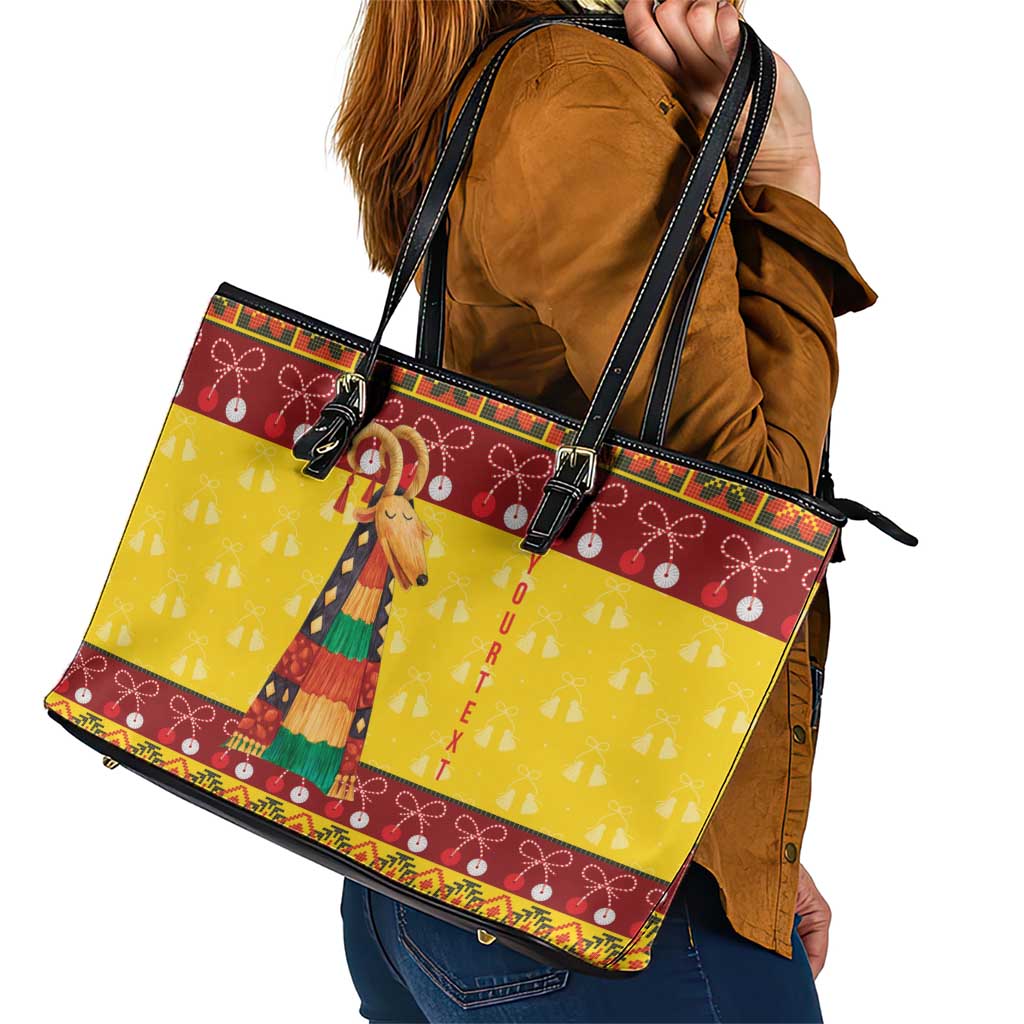 Personalized Moldova Christmas Leather Tote Bag Capra Goat Folk Costume - Wonder Print Shop