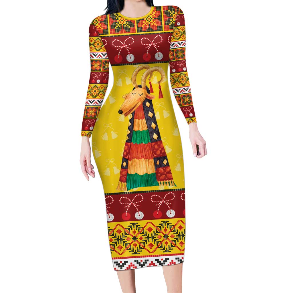Personalized Moldova Christmas Long Sleeve Bodycon Dress Capra Goat Folk Costume - Wonder Print Shop