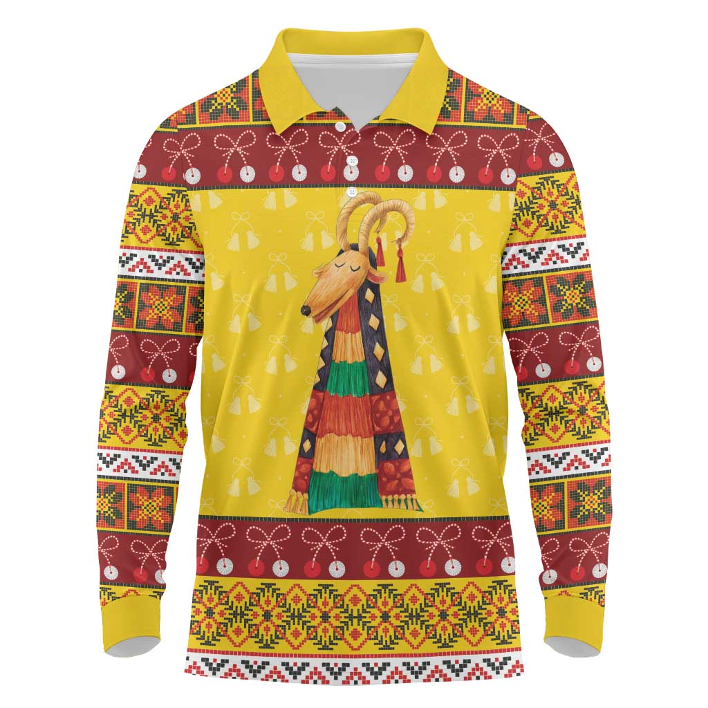 Personalized Moldova Christmas Long Sleeve Polo Shirt Capra Goat Folk Costume - Wonder Print Shop