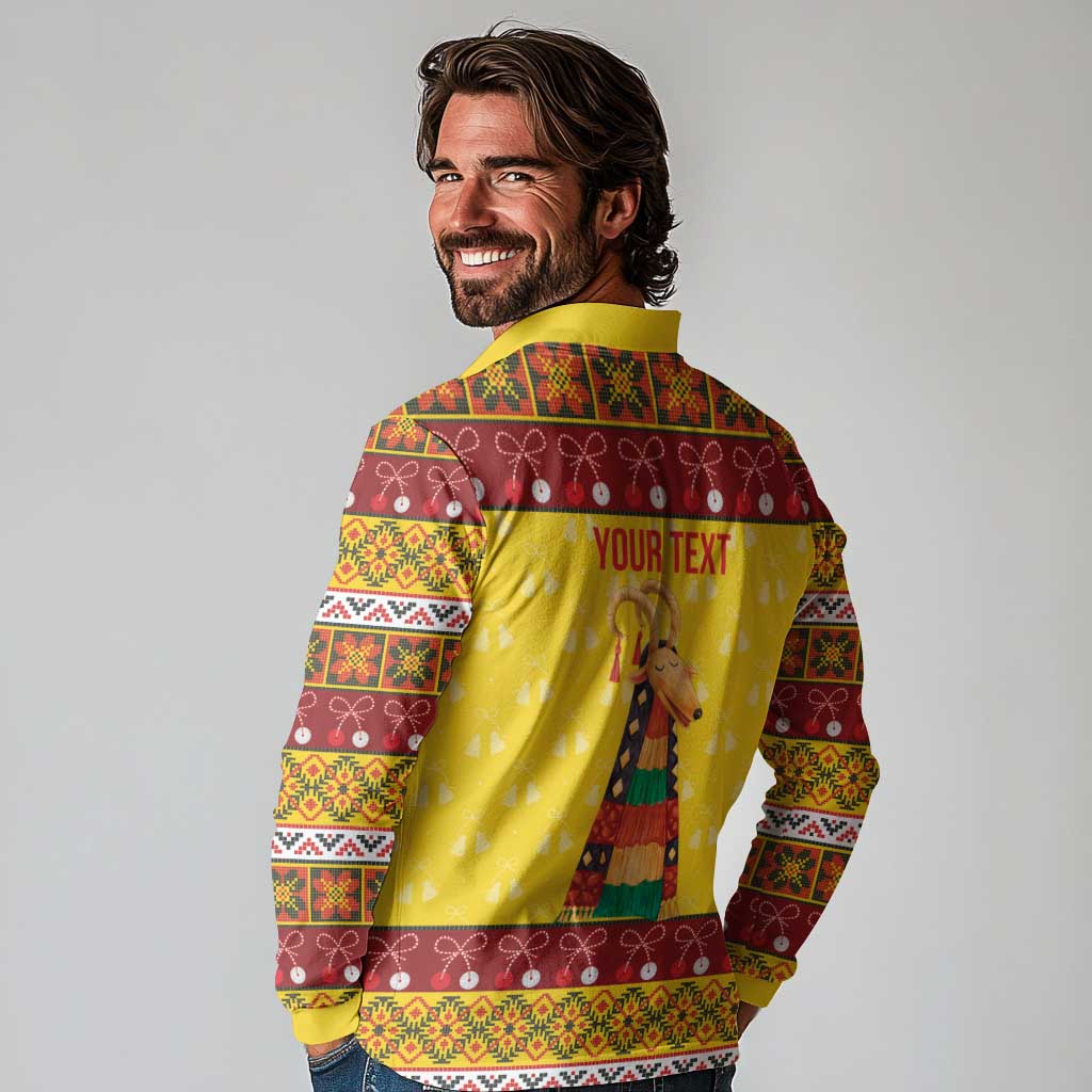 Personalized Moldova Christmas Long Sleeve Polo Shirt Capra Goat Folk Costume - Wonder Print Shop