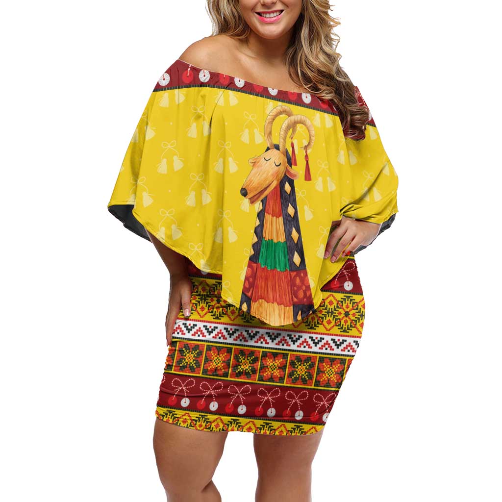 Personalized Moldova Christmas Off Shoulder Short Dress Capra Goat Folk Costume - Wonder Print Shop