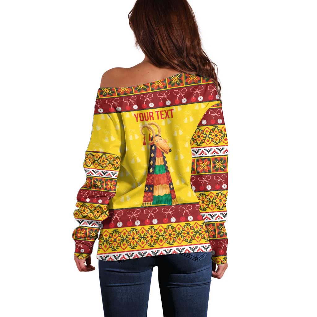Personalized Moldova Christmas Off Shoulder Sweater Capra Goat Folk Costume - Wonder Print Shop