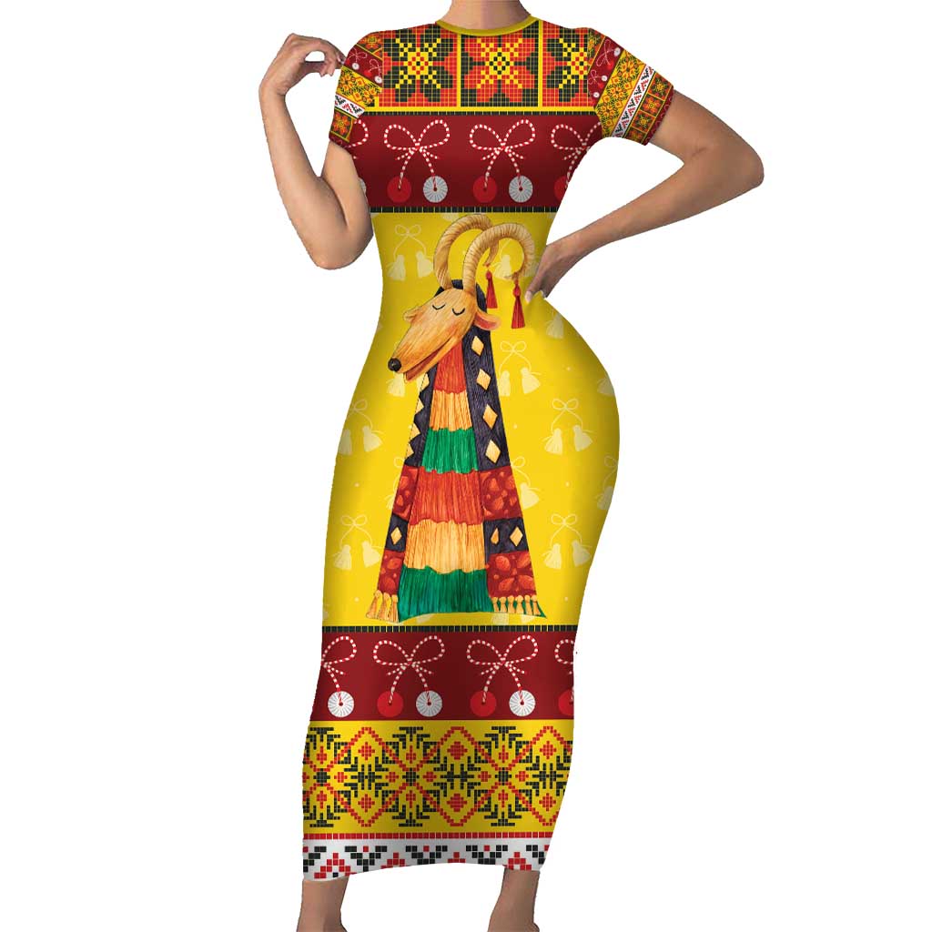 Personalized Moldova Christmas Short Sleeve Bodycon Dress Capra Goat Folk Costume - Wonder Print Shop