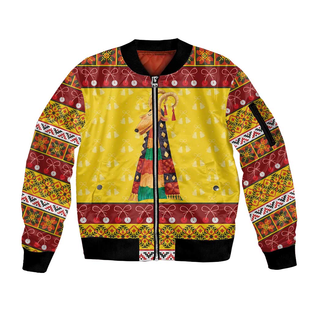 Personalized Moldova Christmas Sleeve Zip Bomber Jacket Capra Goat Folk Costume - Wonder Print Shop