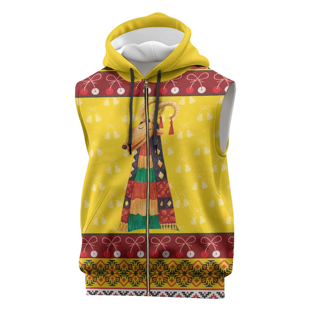 Personalized Moldova Christmas Sleeveless Zip Hoodie Capra Goat Folk Costume - Wonder Print Shop