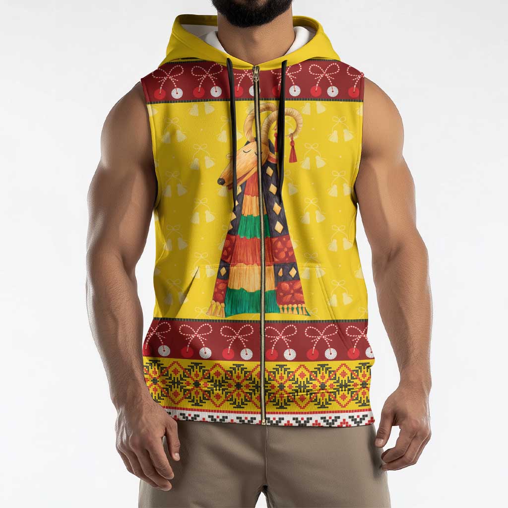 Personalized Moldova Christmas Sleeveless Zip Hoodie Capra Goat Folk Costume - Wonder Print Shop