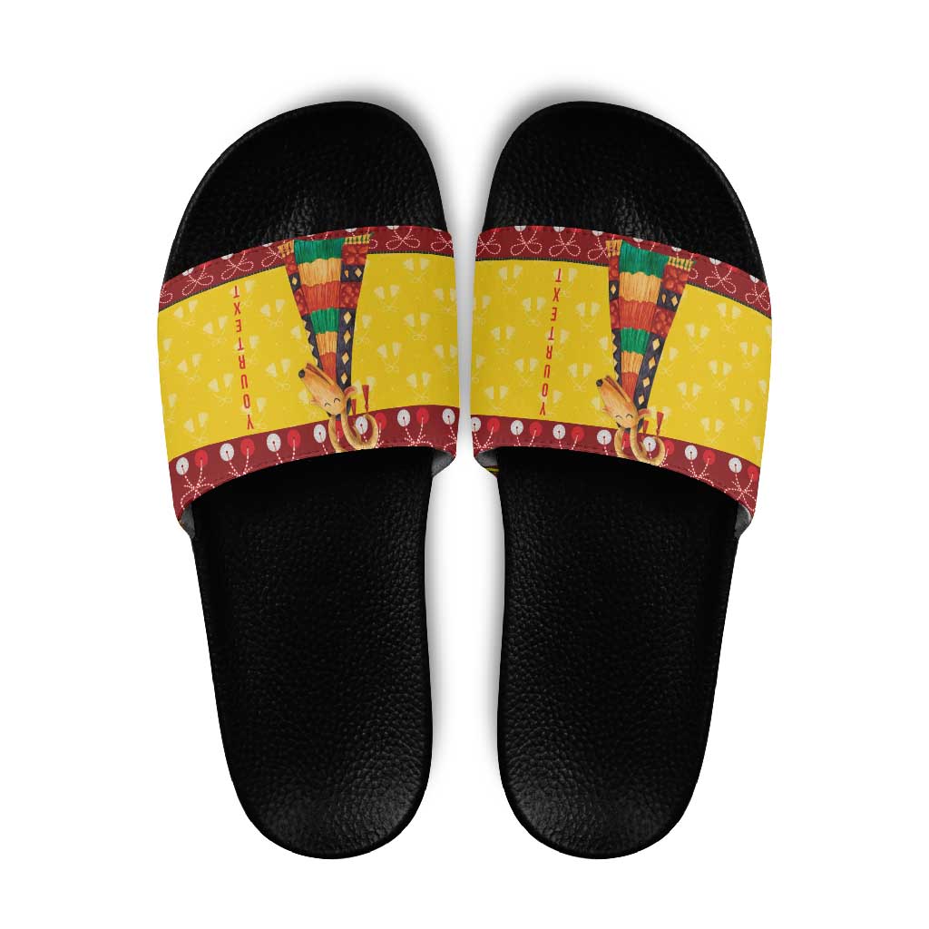 Personalized Moldova Christmas Slide Sandals Capra Goat Folk Costume - Wonder Print Shop
