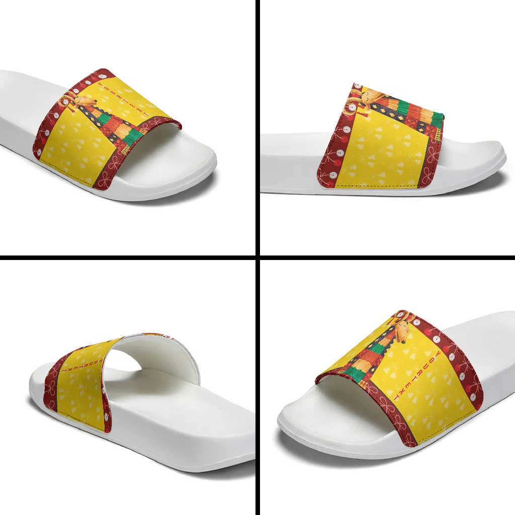 Personalized Moldova Christmas Slide Sandals Capra Goat Folk Costume - Wonder Print Shop