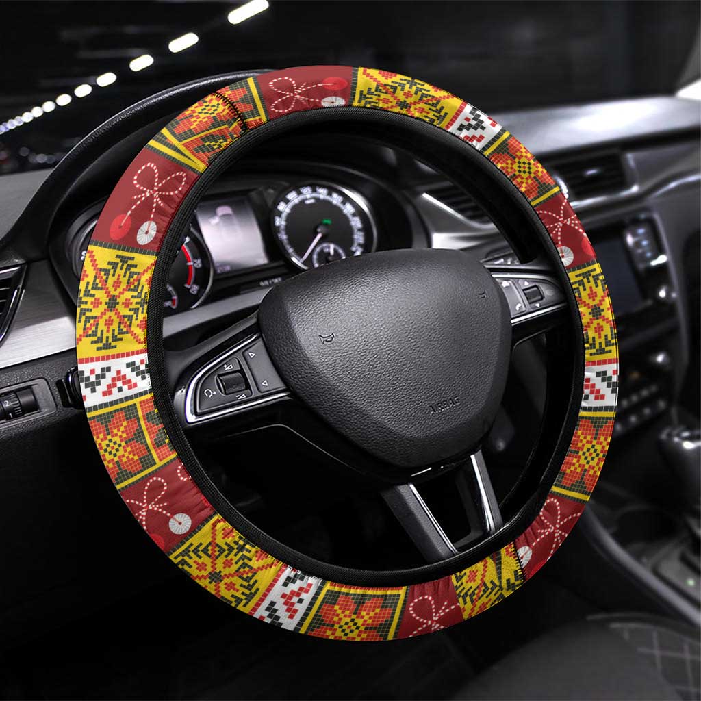 Moldova Christmas Steering Wheel Cover Capra Goat Folk Costume - Wonder Print Shop