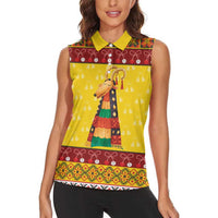 Personalized Moldova Christmas Women Sleeveless Polo Shirt Capra Goat Folk Costume - Wonder Print Shop