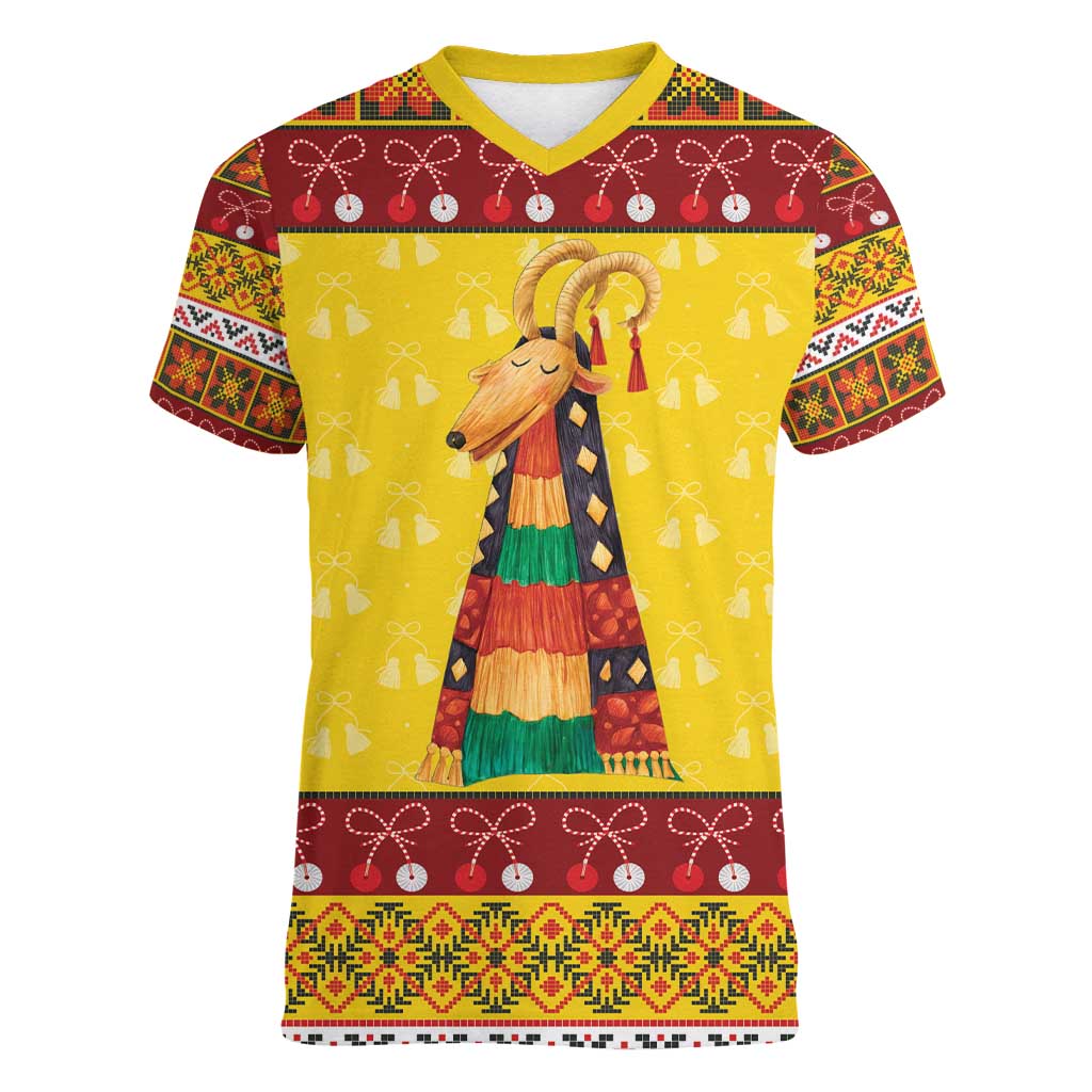 Personalized Moldova Christmas Women V-Neck T-Shirt Capra Goat Folk Costume - Wonder Print Shop