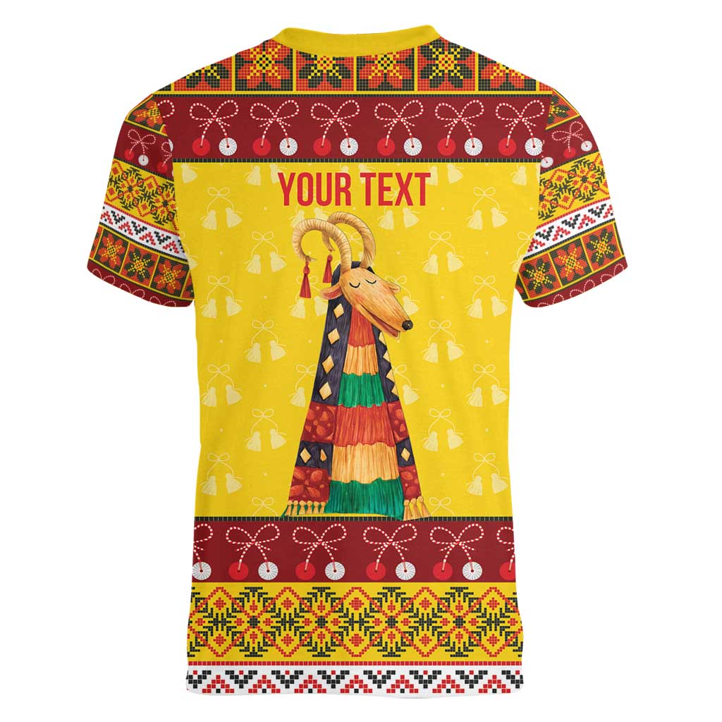 Personalized Moldova Christmas Women V-Neck T-Shirt Capra Goat Folk Costume - Wonder Print Shop