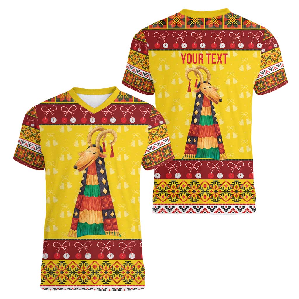 Personalized Moldova Christmas Women V-Neck T-Shirt Capra Goat Folk Costume - Wonder Print Shop