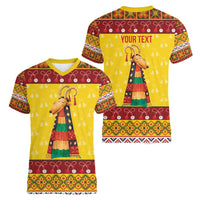 Personalized Moldova Christmas Women V-Neck T-Shirt Capra Goat Folk Costume - Wonder Print Shop