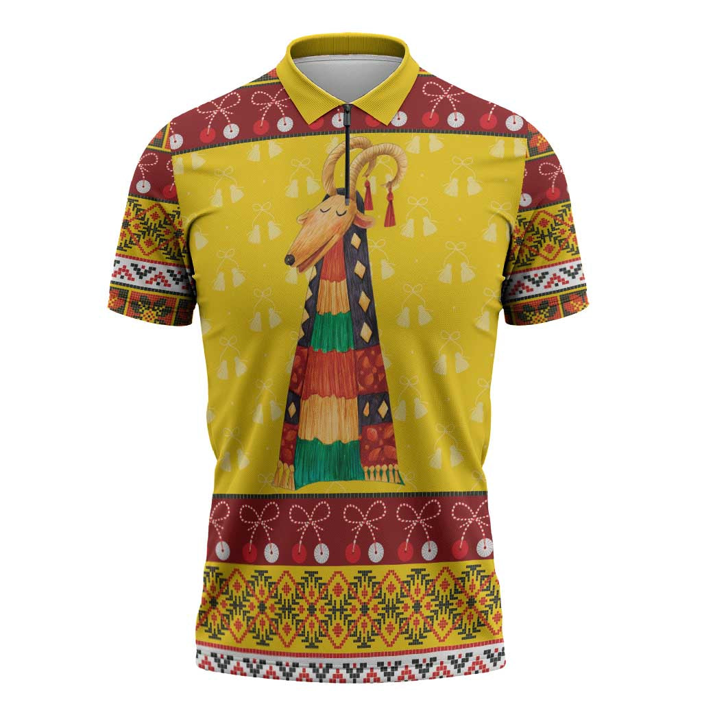 Personalized Moldova Christmas Zipper Polo Shirt Capra Goat Folk Costume - Wonder Print Shop