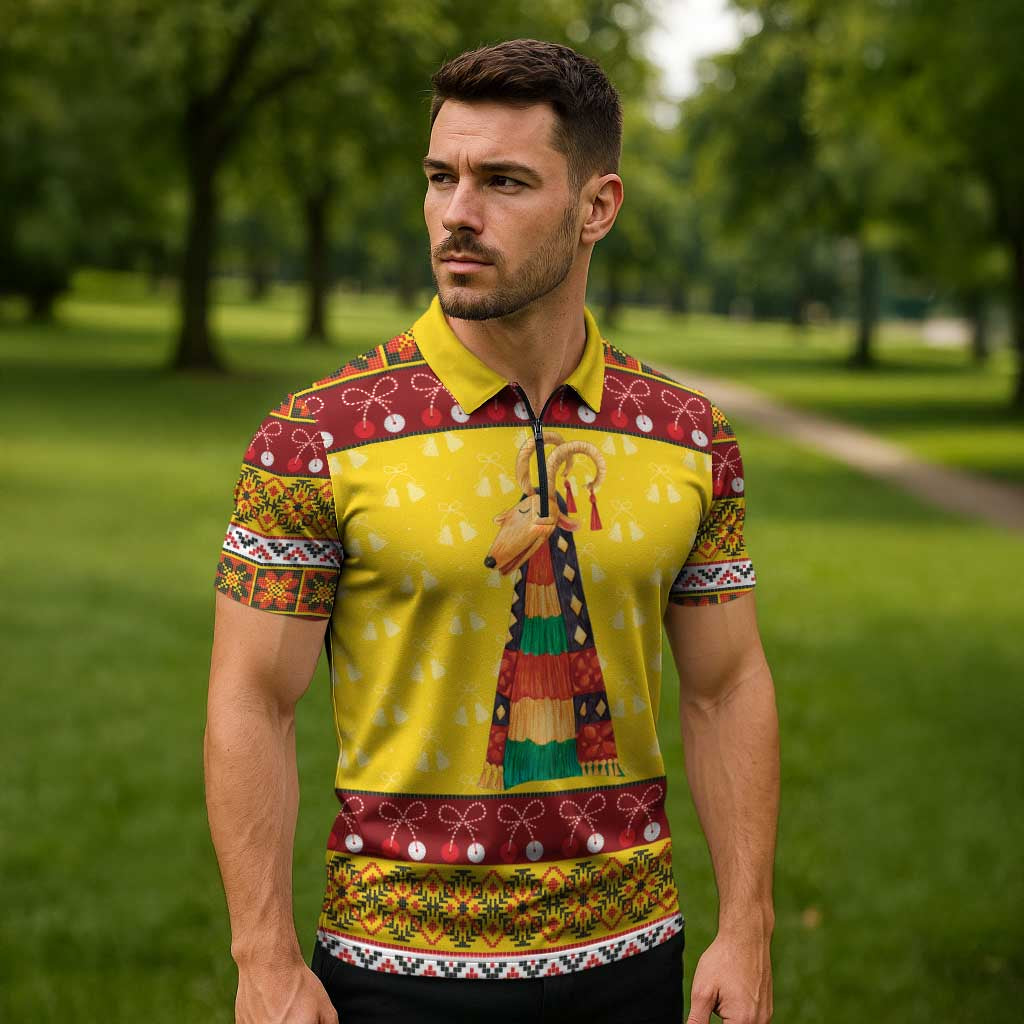 Personalized Moldova Christmas Zipper Polo Shirt Capra Goat Folk Costume - Wonder Print Shop
