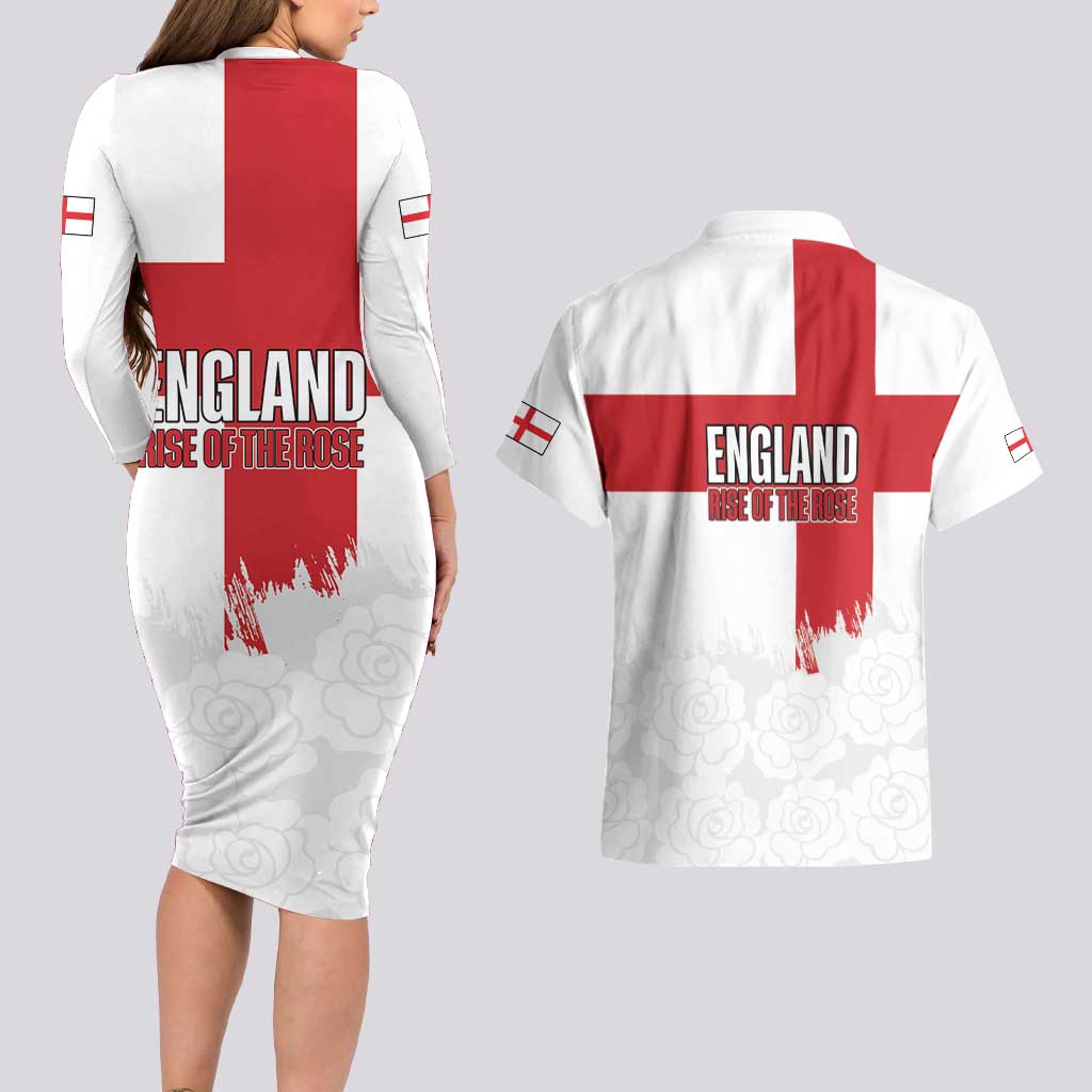 Women Rugby England Couples Matching Long Sleeve Bodycon Dress and Hawaiian Shirt Rise of the Rose World Champions - Wonder Print Shop