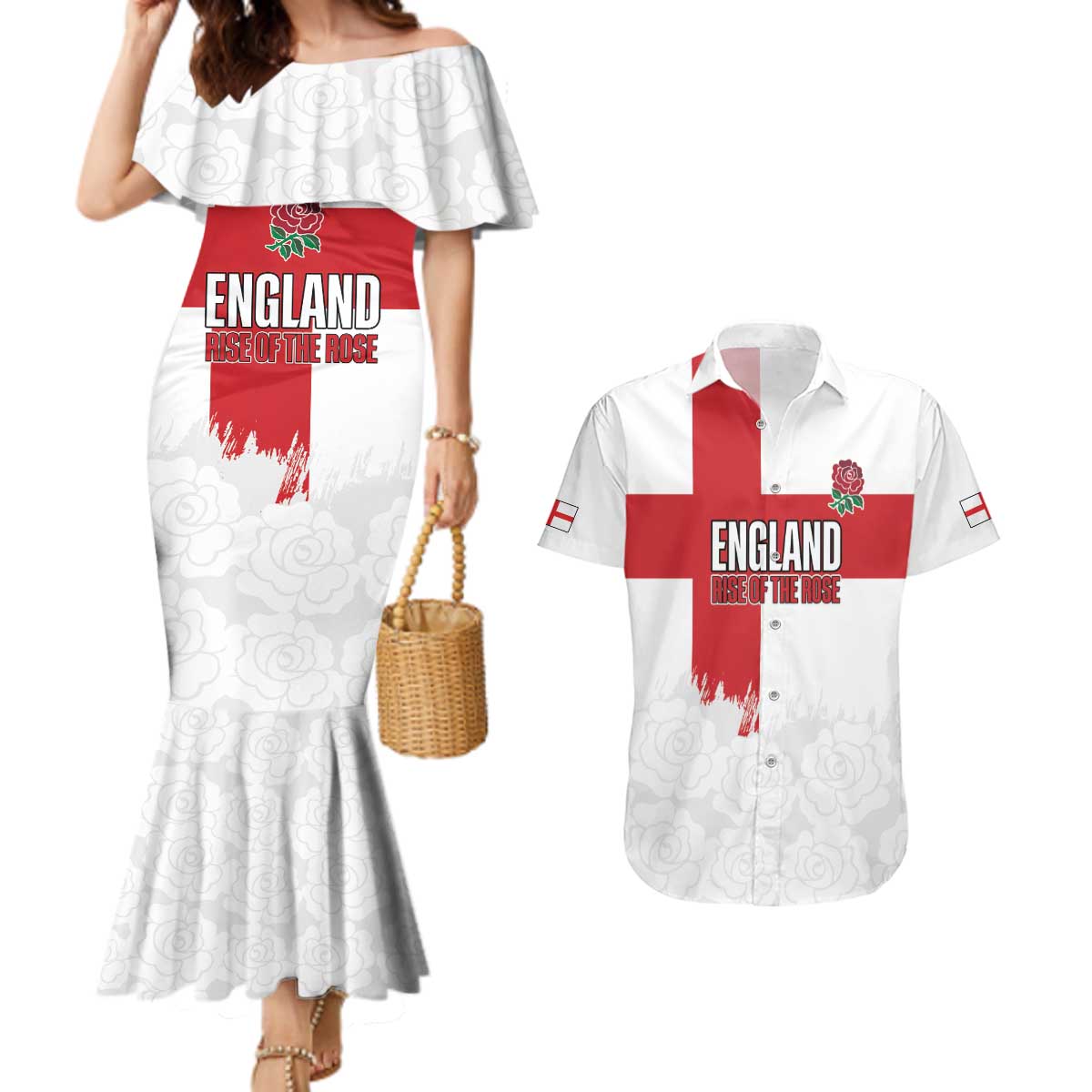 Women Rugby England Couples Matching Mermaid Dress and Hawaiian Shirt Rise of the Rose World Champions - Wonder Print Shop