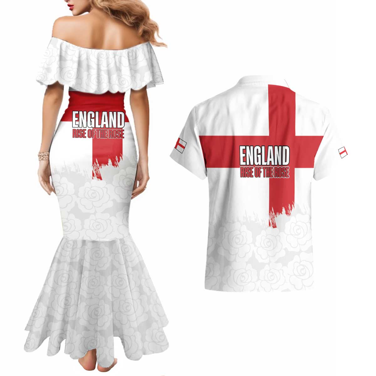 Women Rugby England Couples Matching Mermaid Dress and Hawaiian Shirt Rise of the Rose World Champions - Wonder Print Shop