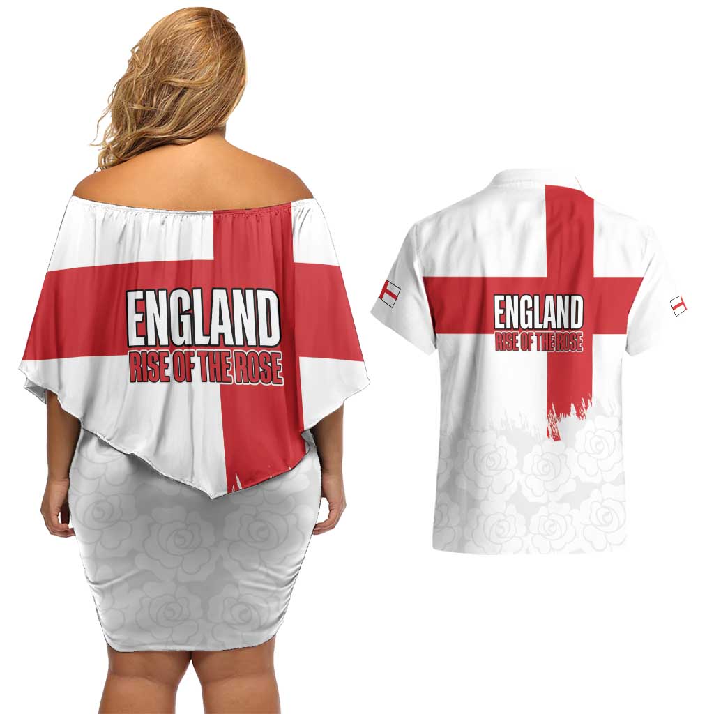 Women Rugby England Couples Matching Off Shoulder Short Dress and Hawaiian Shirt Rise of the Rose World Champions - Wonder Print Shop