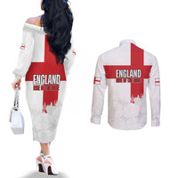 Women Rugby England Couples Matching Off The Shoulder Long Sleeve Dress and Long Sleeve Button Shirt Rise of the Rose World Champions - Wonder Print Shop