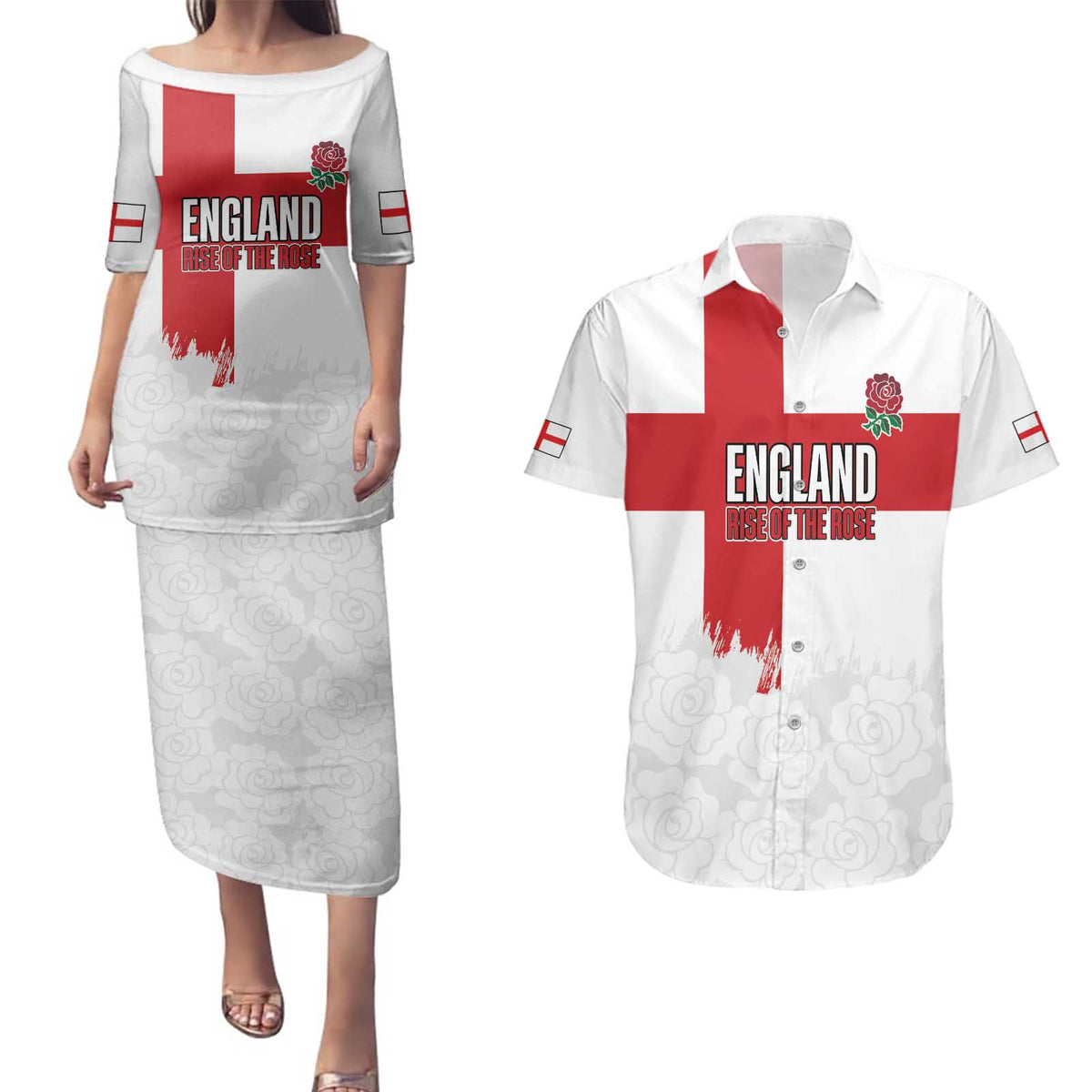 Women Rugby England Couples Matching Puletasi and Hawaiian Shirt Rise of the Rose World Champions - Wonder Print Shop