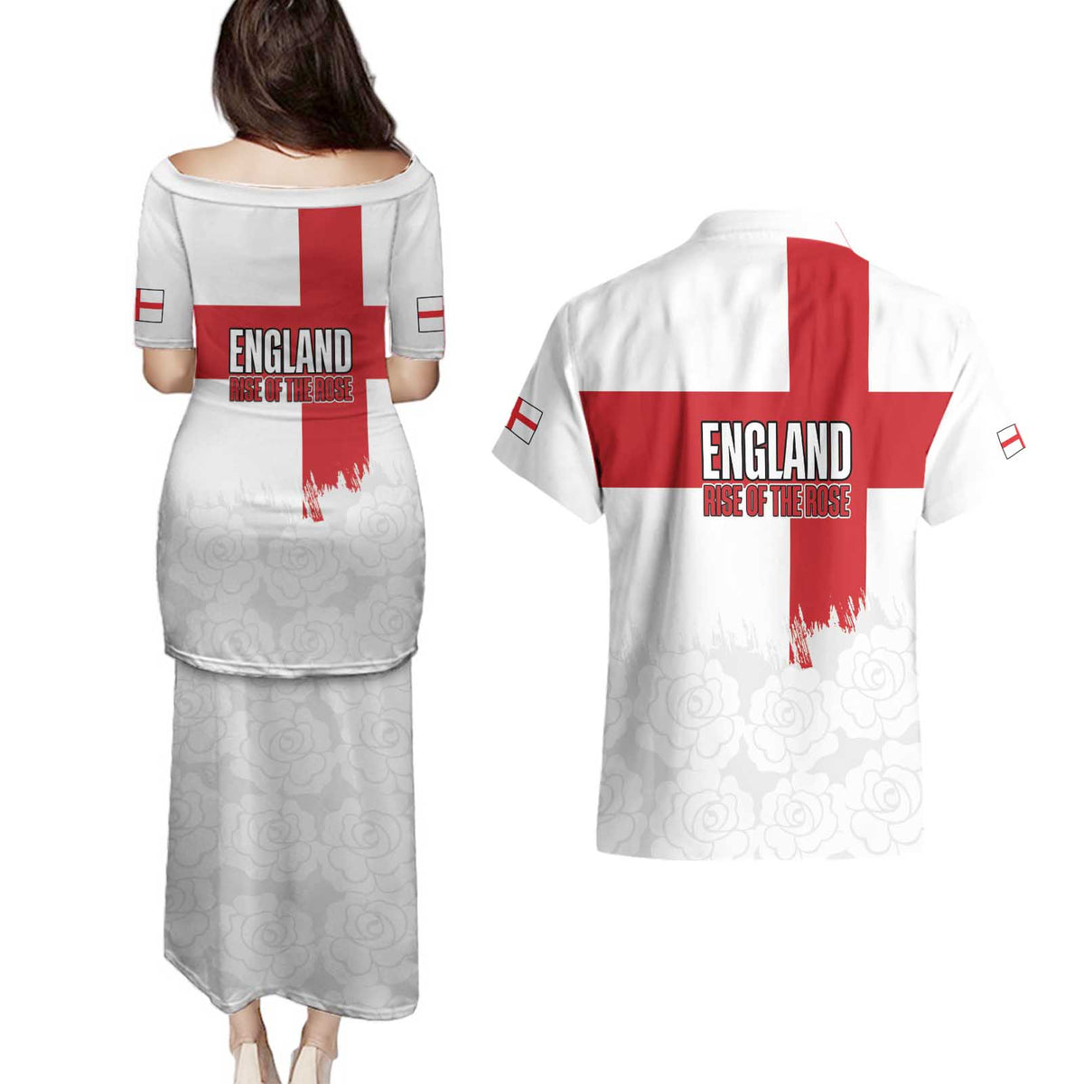 Women Rugby England Couples Matching Puletasi and Hawaiian Shirt Rise of the Rose World Champions - Wonder Print Shop