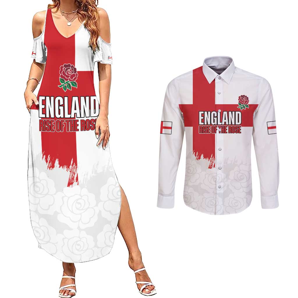Women Rugby England Couples Matching Summer Maxi Dress and Long Sleeve Button Shirt Rise of the Rose World Champions - Wonder Print Shop