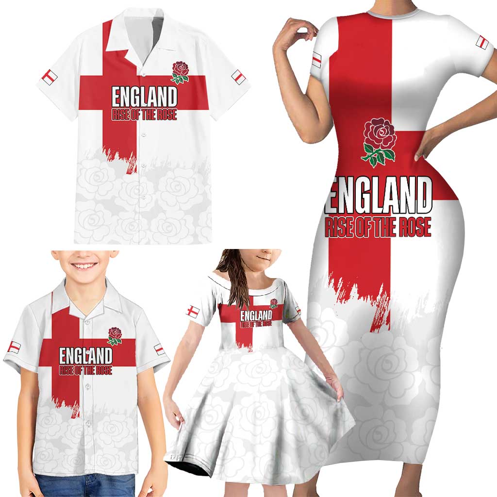 Women Rugby England Family Matching Short Sleeve Bodycon Dress and Hawaiian Shirt Rise of the Rose World Champions - Wonder Print Shop