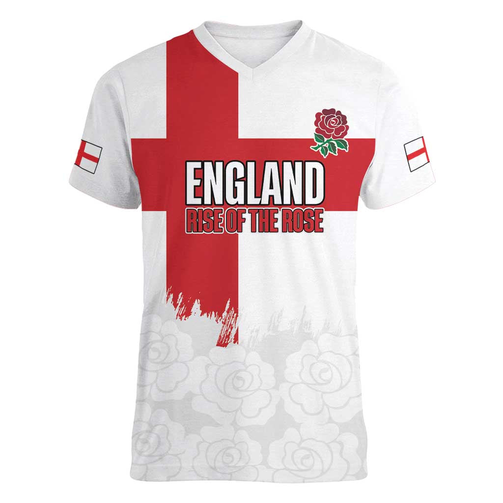 Women Rugby England Women V-Neck T-Shirt Rise of the Rose World Champions - Wonder Print Shop