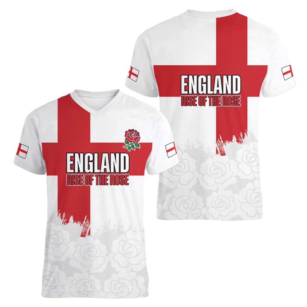 Women Rugby England Women V-Neck T-Shirt Rise of the Rose World Champions - Wonder Print Shop