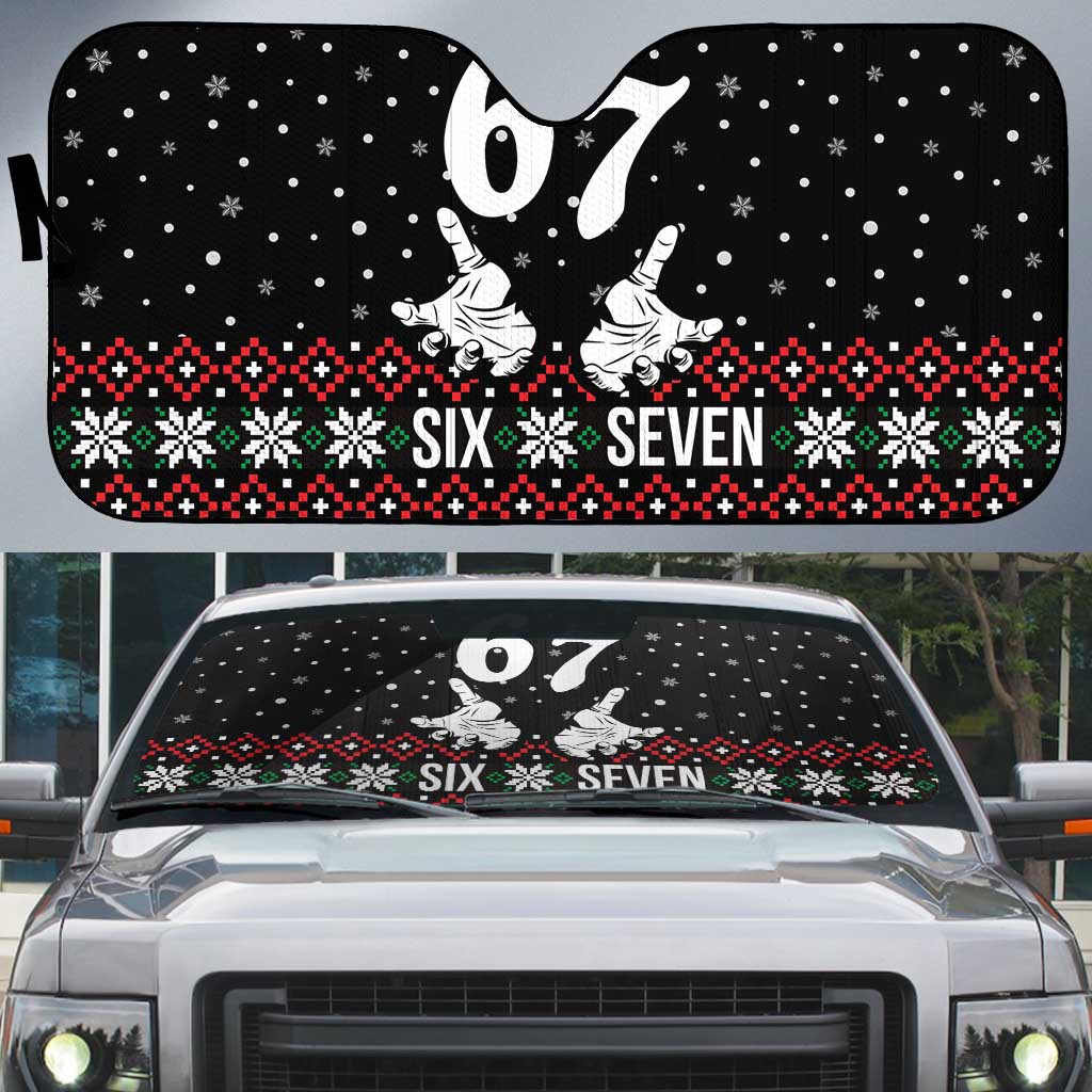 Six Seven Skeleton Hand Christmas Auto Sun Shade Meme Gen Alpha Slang - Wonder Print Shop