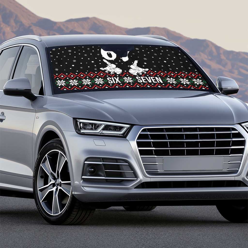 Six Seven Skeleton Hand Christmas Auto Sun Shade Meme Gen Alpha Slang - Wonder Print Shop