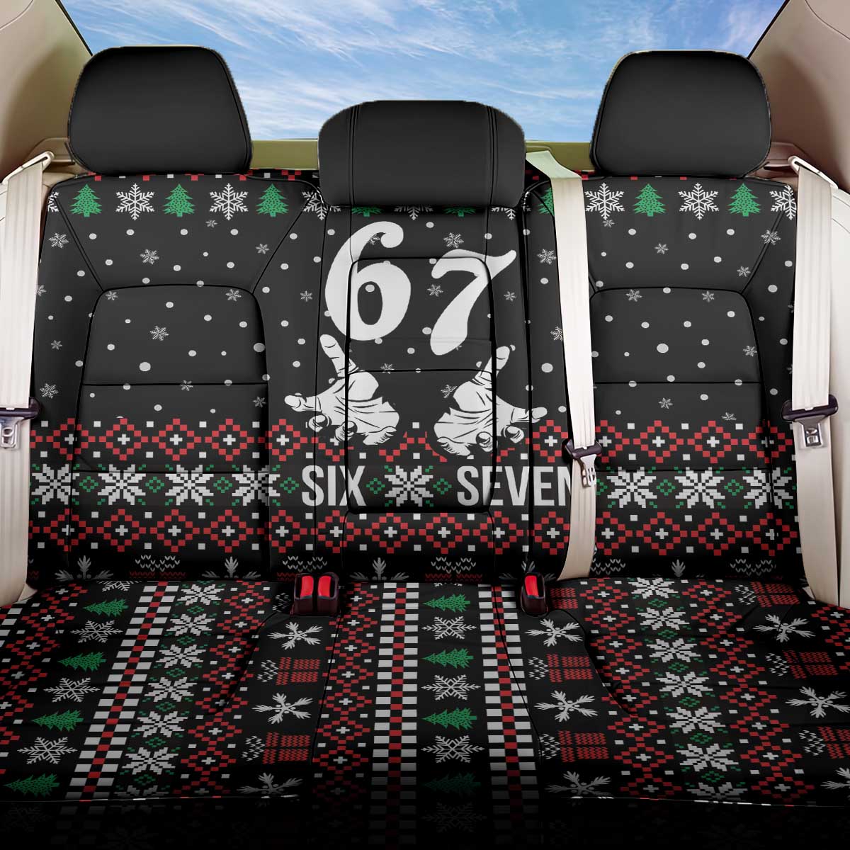 Six Seven Skeleton Hand Christmas Back Car Seat Cover Meme Gen Alpha Slang - Wonder Print Shop