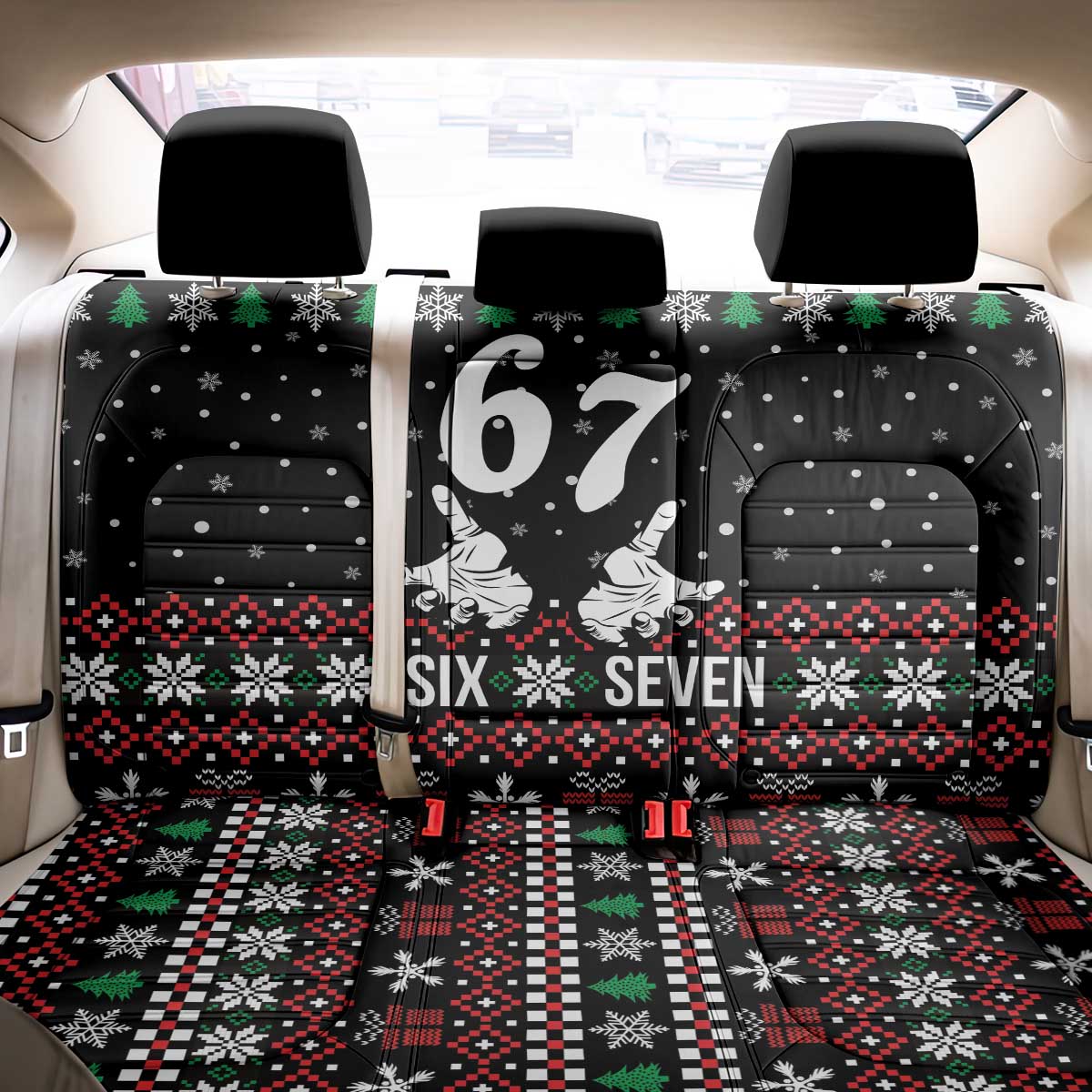 Six Seven Skeleton Hand Christmas Back Car Seat Cover Meme Gen Alpha Slang - Wonder Print Shop